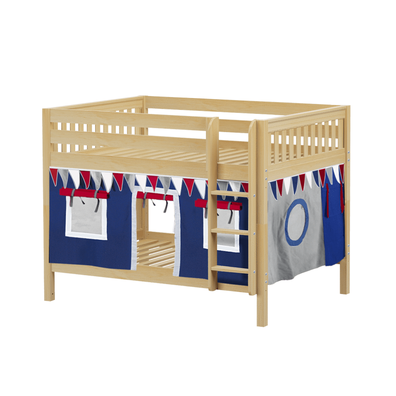 Maxtrix Full Low Bunk Bed with Straight Ladder + Curtain