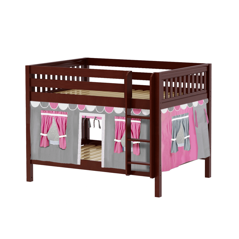 Maxtrix Full Low Bunk Bed with Straight Ladder + Curtain