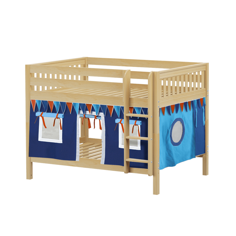 Maxtrix Full Low Bunk Bed with Straight Ladder + Curtain