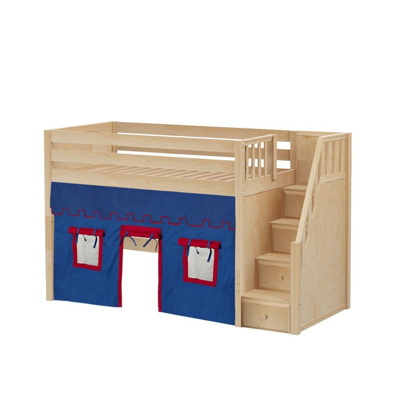Maxtrix Twin Mid Loft Bed with Stairs + Curtain