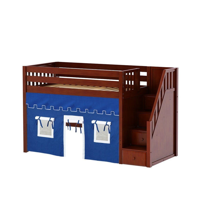 Maxtrix Twin Mid Loft Bed with Stairs + Curtain