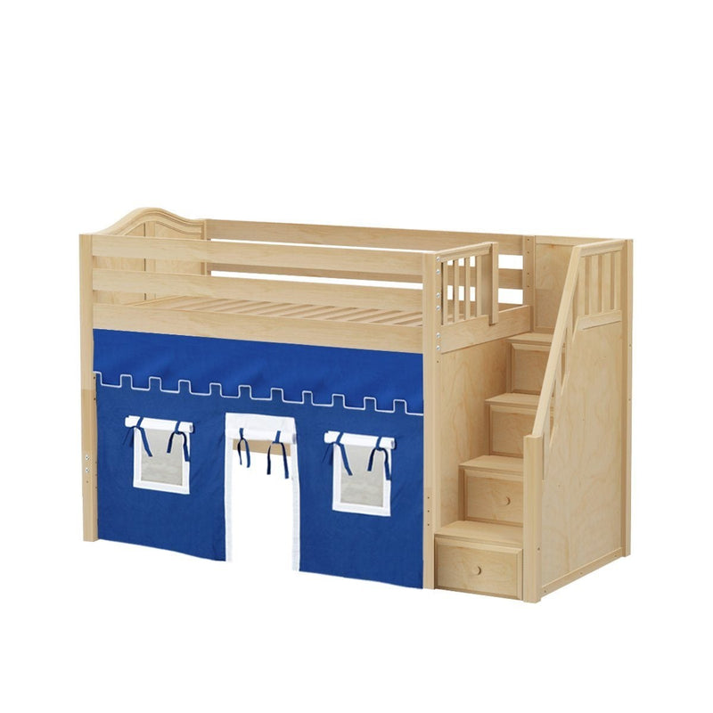 Maxtrix Twin Mid Loft Bed with Stairs + Curtain