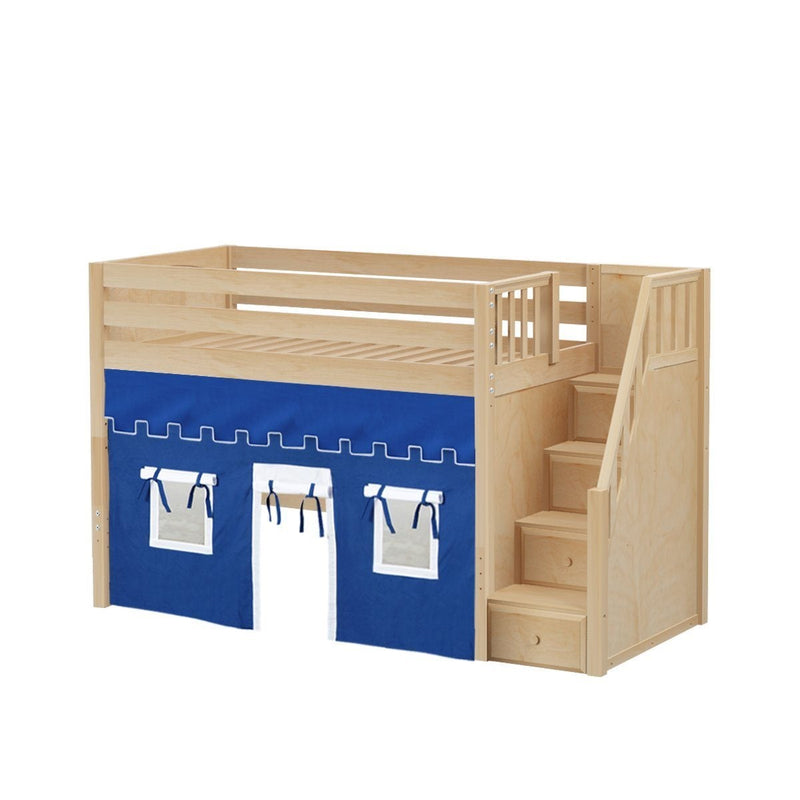 Maxtrix Twin Mid Loft Bed with Stairs + Curtain