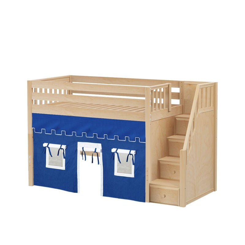 Maxtrix Twin Mid Loft Bed with Stairs + Curtain