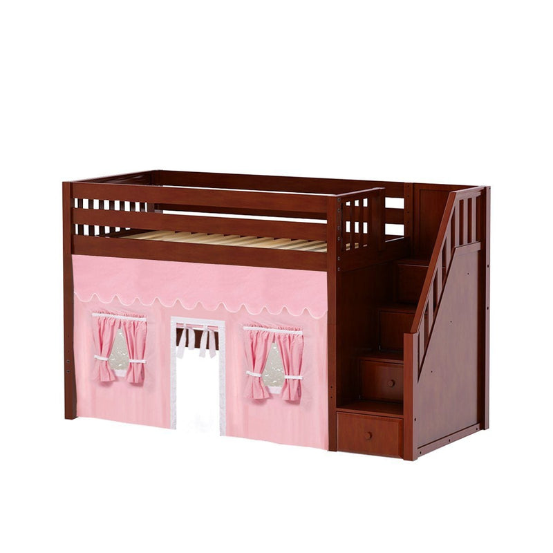 Maxtrix Twin Mid Loft Bed with Stairs + Curtain