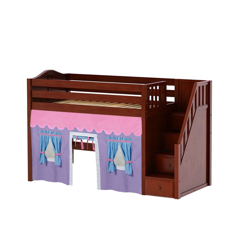 Maxtrix Twin Mid Loft Bed with Stairs + Curtain