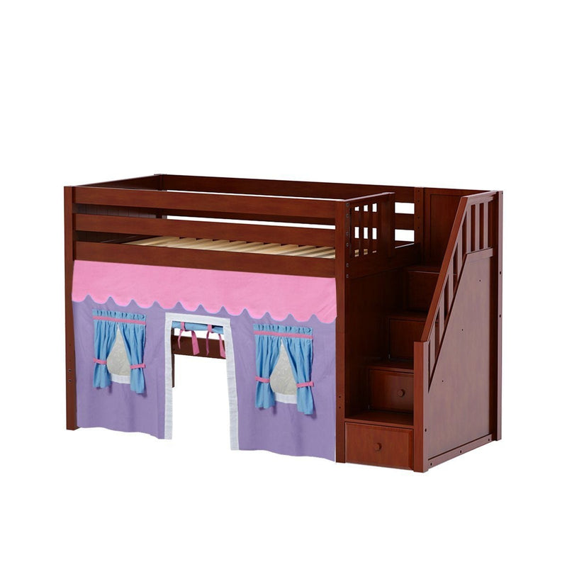 Maxtrix Twin Mid Loft Bed with Stairs + Curtain