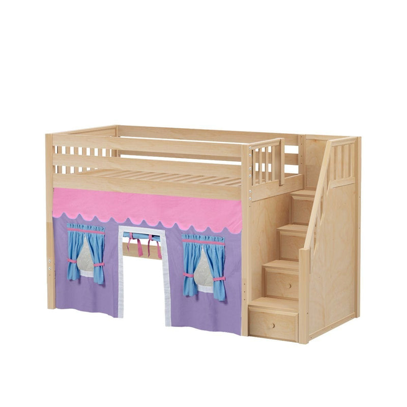 Maxtrix Twin Mid Loft Bed with Stairs + Curtain