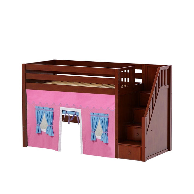 Maxtrix Twin Mid Loft Bed with Stairs + Curtain