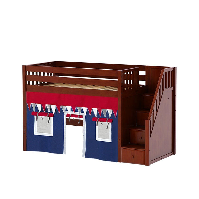 Maxtrix Twin Mid Loft Bed with Stairs + Curtain