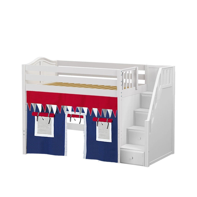 Maxtrix Twin Mid Loft Bed with Stairs + Curtain