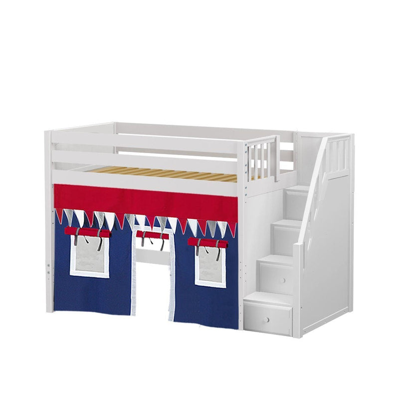 Maxtrix Twin Mid Loft Bed with Stairs + Curtain