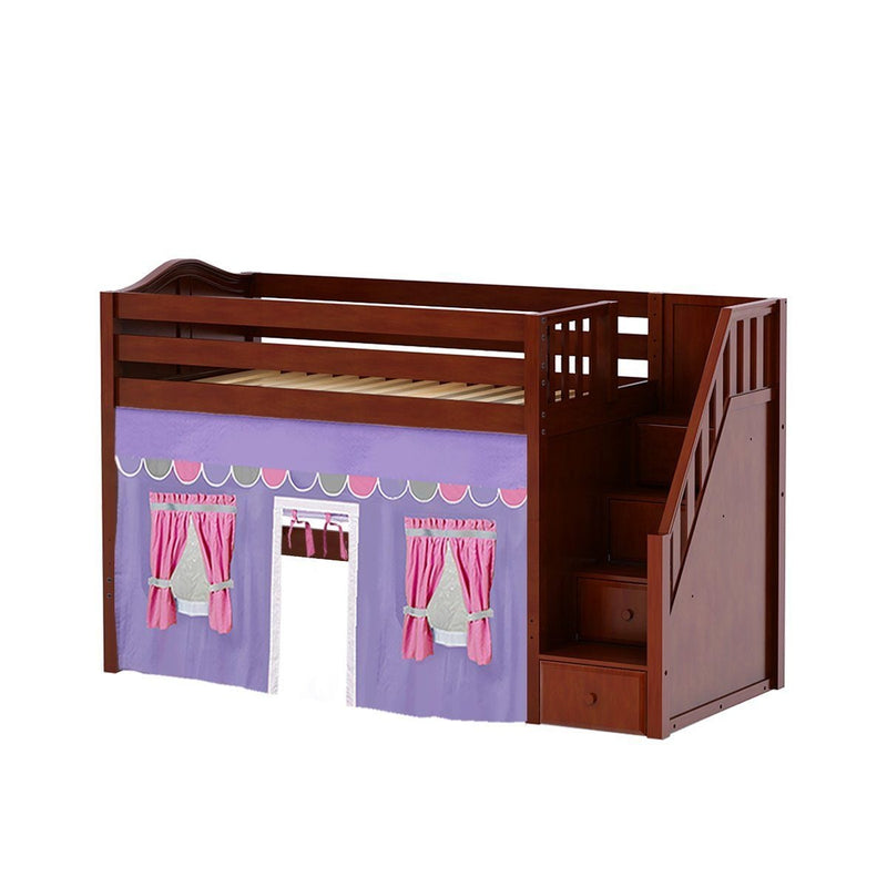 Maxtrix Twin Mid Loft Bed with Stairs + Curtain