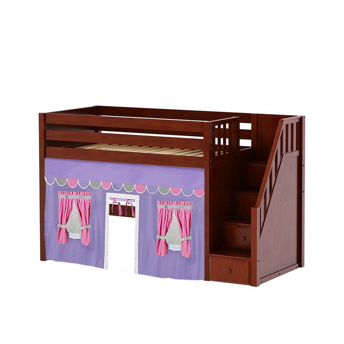 Maxtrix Twin Mid Loft Bed with Stairs + Curtain