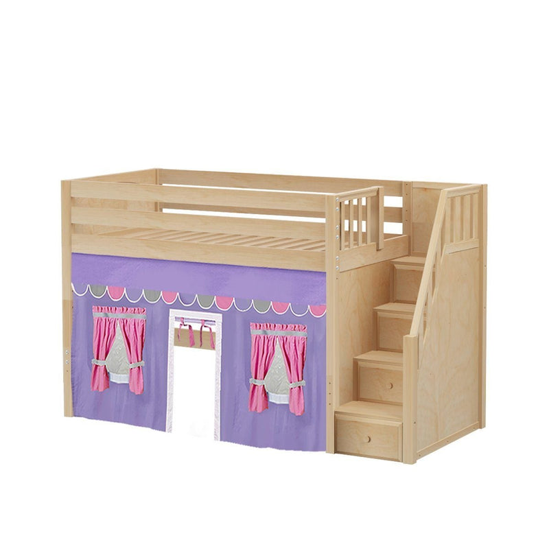 Maxtrix Twin Mid Loft Bed with Stairs + Curtain