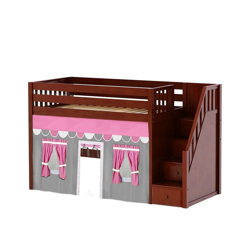 Maxtrix Twin Mid Loft Bed with Stairs + Curtain