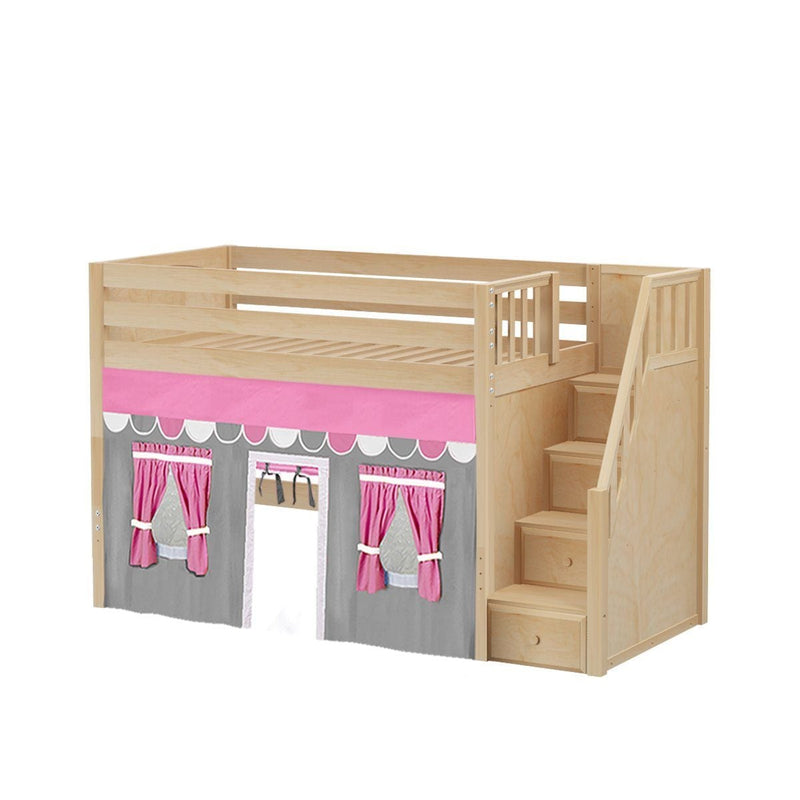 Maxtrix Twin Mid Loft Bed with Stairs + Curtain