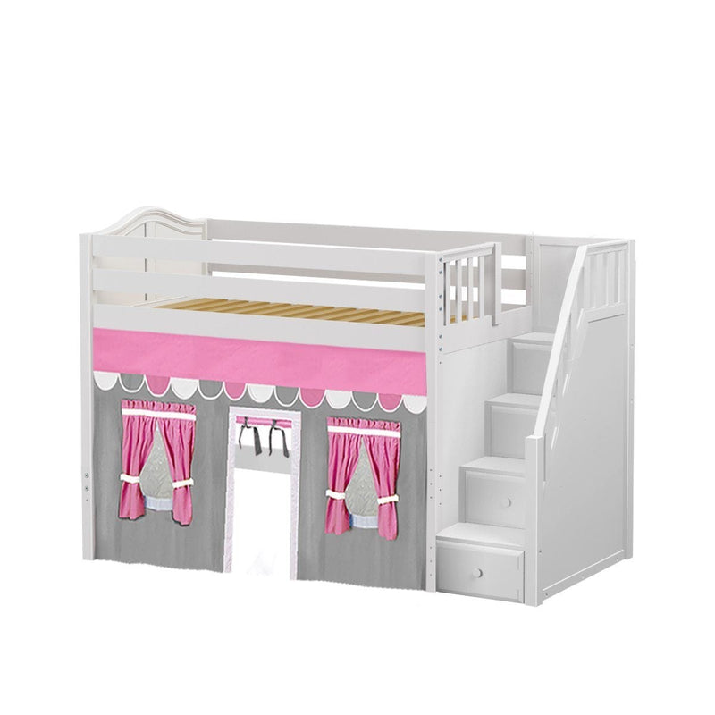 Maxtrix Twin Mid Loft Bed with Stairs + Curtain