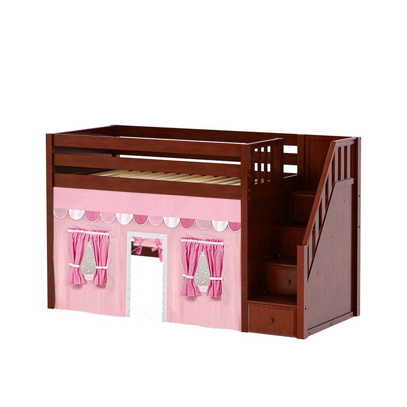 Maxtrix Twin Mid Loft Bed with Stairs + Curtain