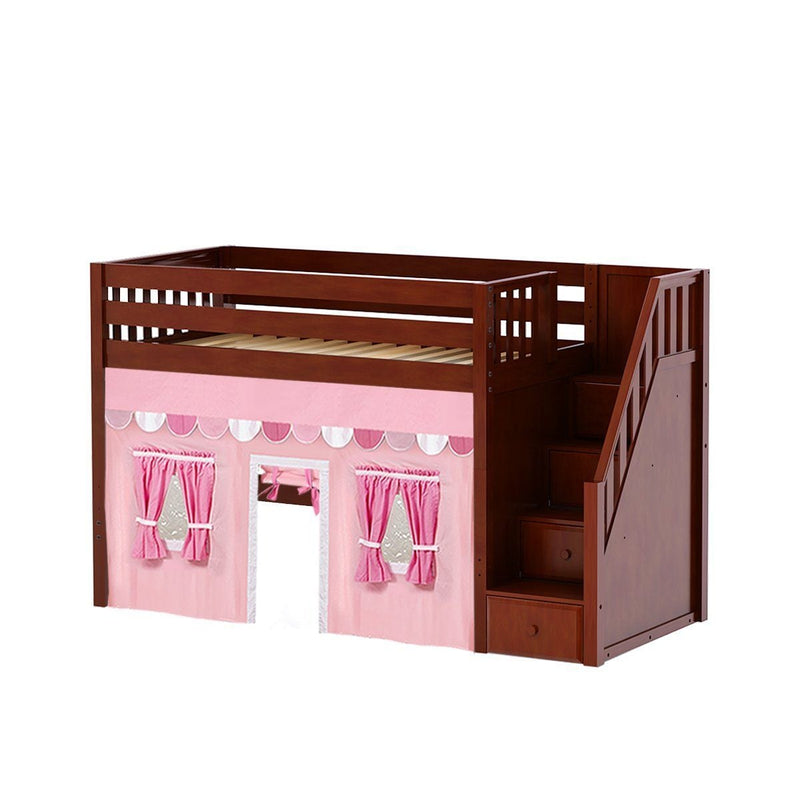 Maxtrix Twin Mid Loft Bed with Stairs + Curtain