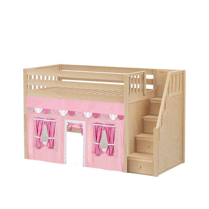 Maxtrix Twin Mid Loft Bed with Stairs + Curtain