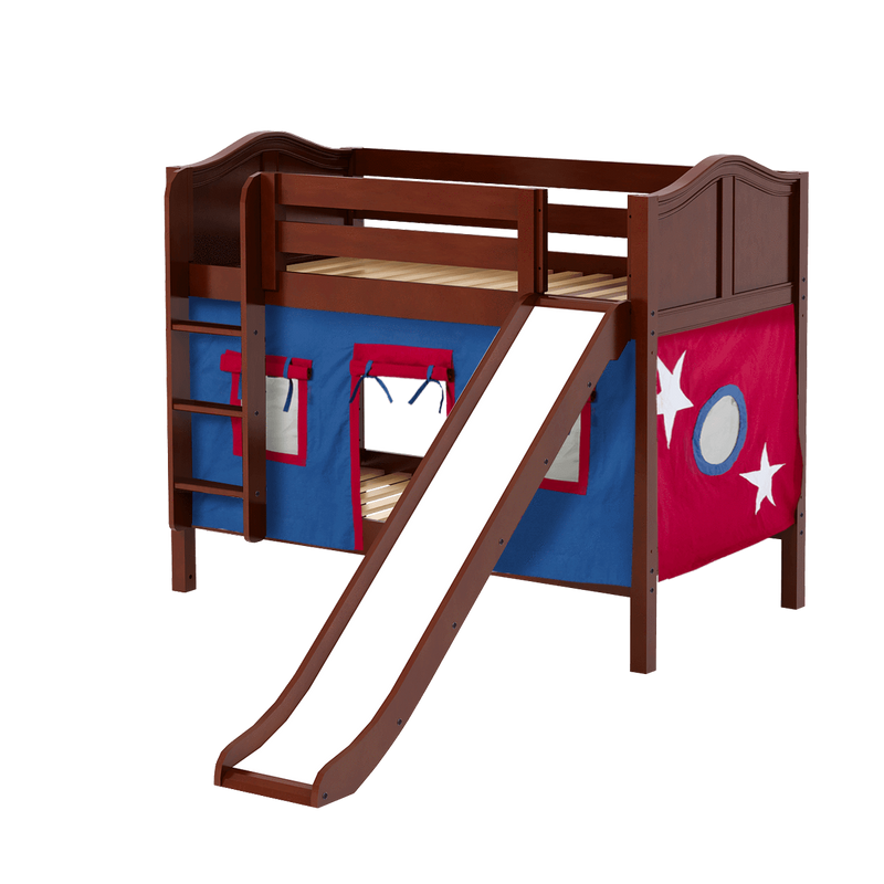 Maxtrix Twin Low Bunk Bed with Straight Ladder, Curtain + Slide