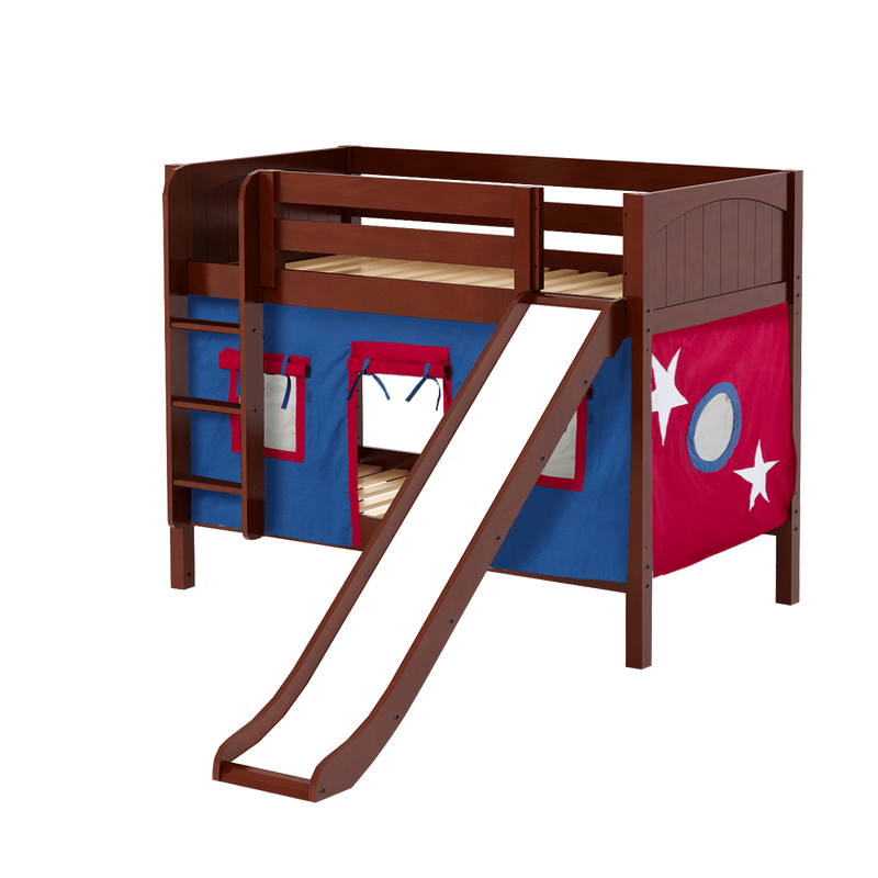 Maxtrix Twin Low Bunk Bed with Straight Ladder, Curtain + Slide