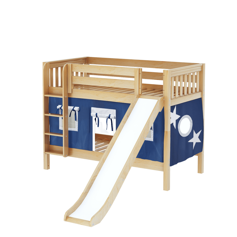 Maxtrix Twin Low Bunk Bed with Straight Ladder, Curtain + Slide