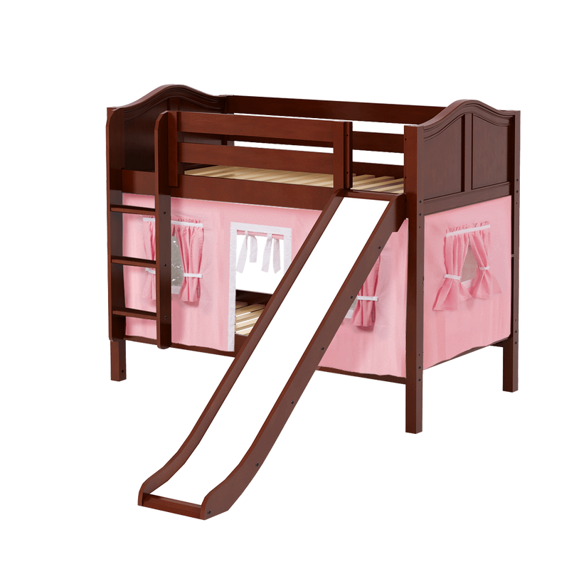 Maxtrix Twin Low Bunk Bed with Straight Ladder, Curtain + Slide