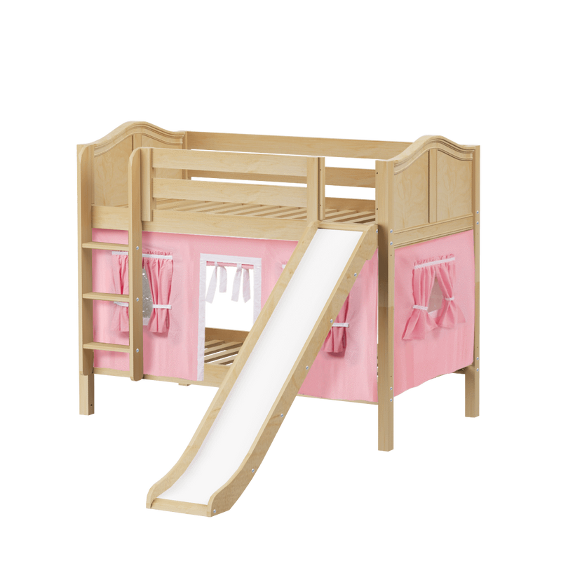 Maxtrix Twin Low Bunk Bed with Straight Ladder, Curtain + Slide