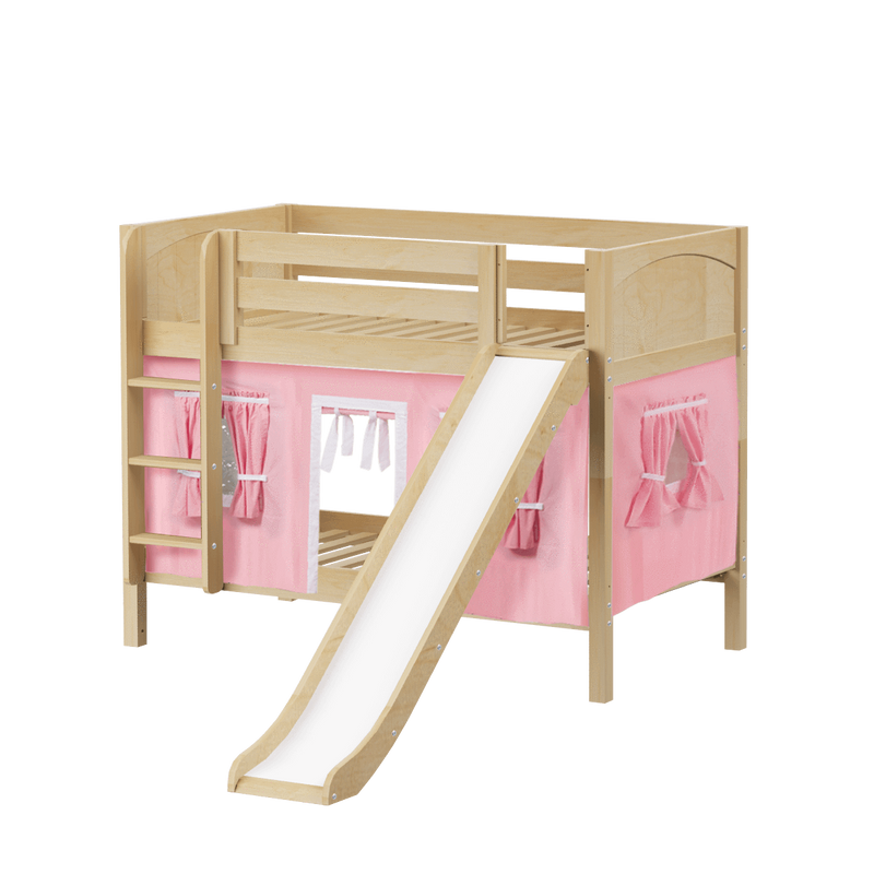 Maxtrix Twin Low Bunk Bed with Straight Ladder, Curtain + Slide