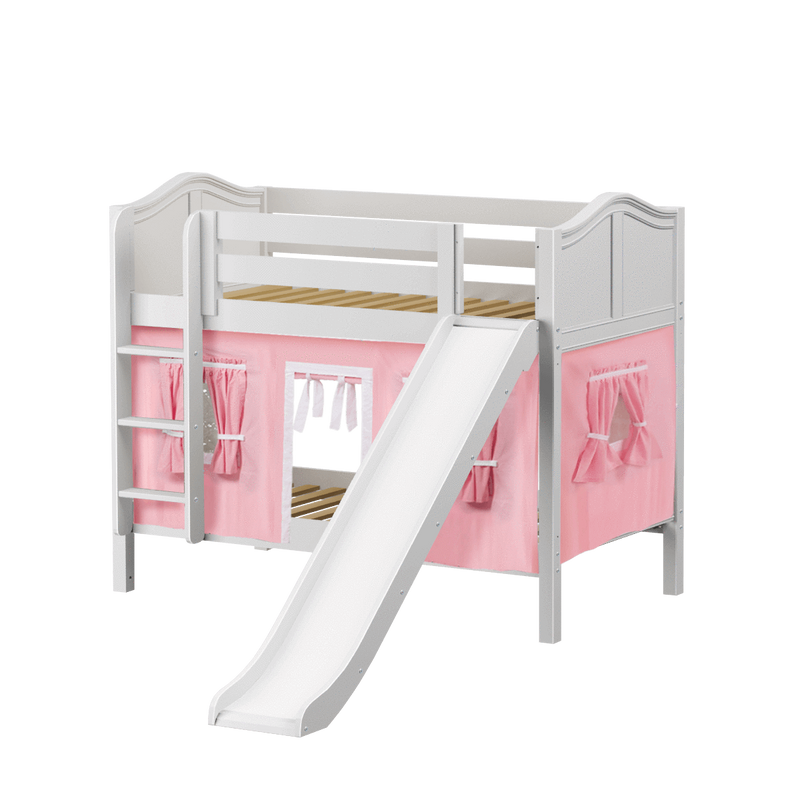 Maxtrix Twin Low Bunk Bed with Straight Ladder, Curtain + Slide