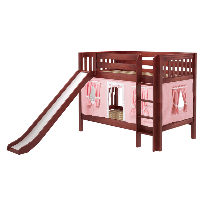 Maxtrix Twin Low Bunk Bed with Straight Ladder, Curtain + Slide