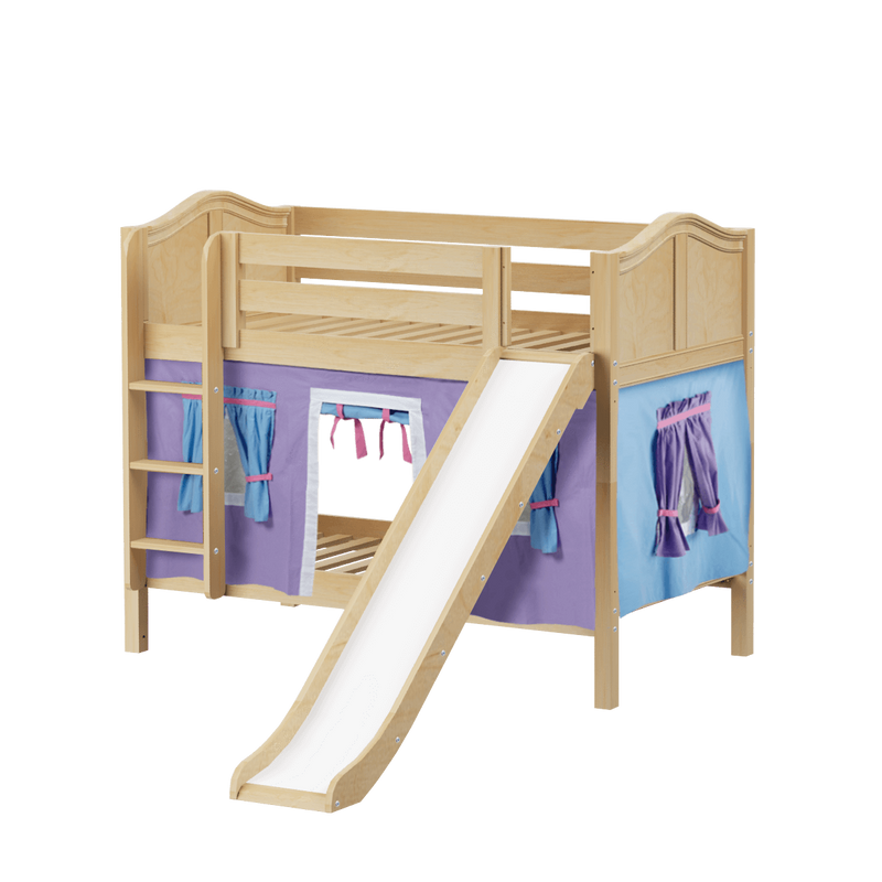 Maxtrix Twin Low Bunk Bed with Straight Ladder, Curtain + Slide