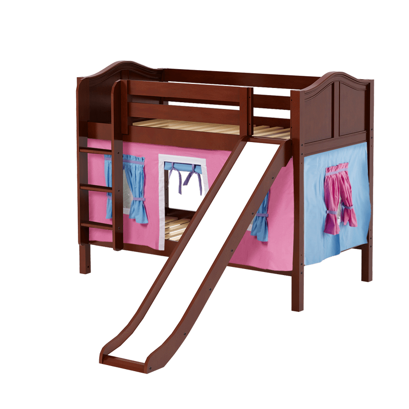Maxtrix Twin Low Bunk Bed with Straight Ladder, Curtain + Slide