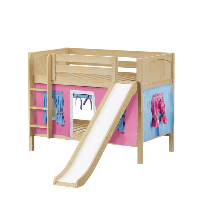 Maxtrix Twin Low Bunk Bed with Straight Ladder, Curtain + Slide