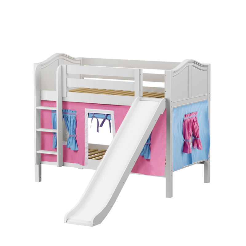 Maxtrix Twin Low Bunk Bed with Straight Ladder, Curtain + Slide