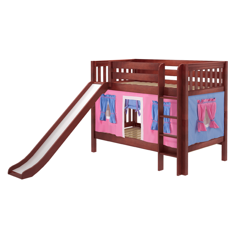 Maxtrix Twin Low Bunk Bed with Straight Ladder, Curtain + Slide