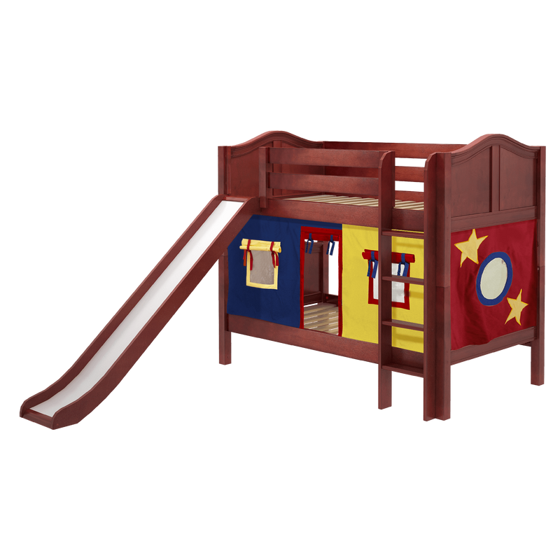 Maxtrix Twin Low Bunk Bed with Straight Ladder, Curtain + Slide