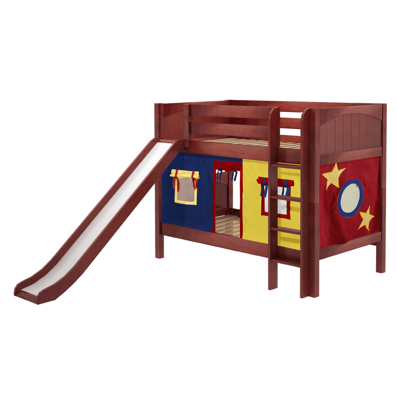 Maxtrix Twin Low Bunk Bed with Straight Ladder, Curtain + Slide