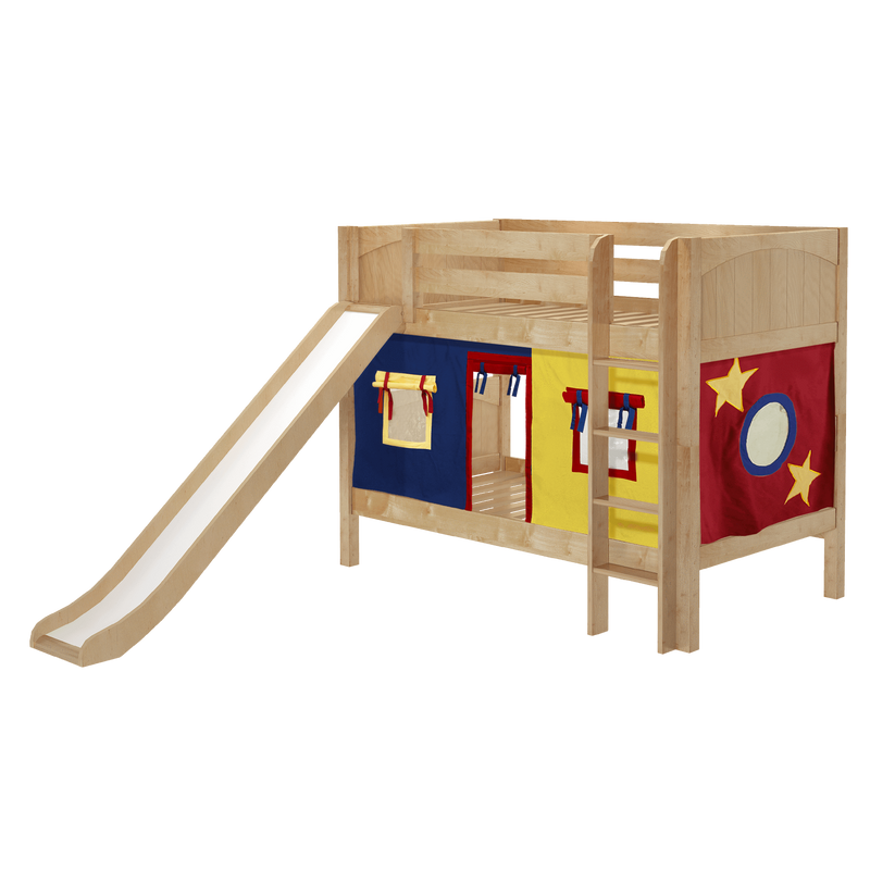 Maxtrix Twin Low Bunk Bed with Straight Ladder, Curtain + Slide