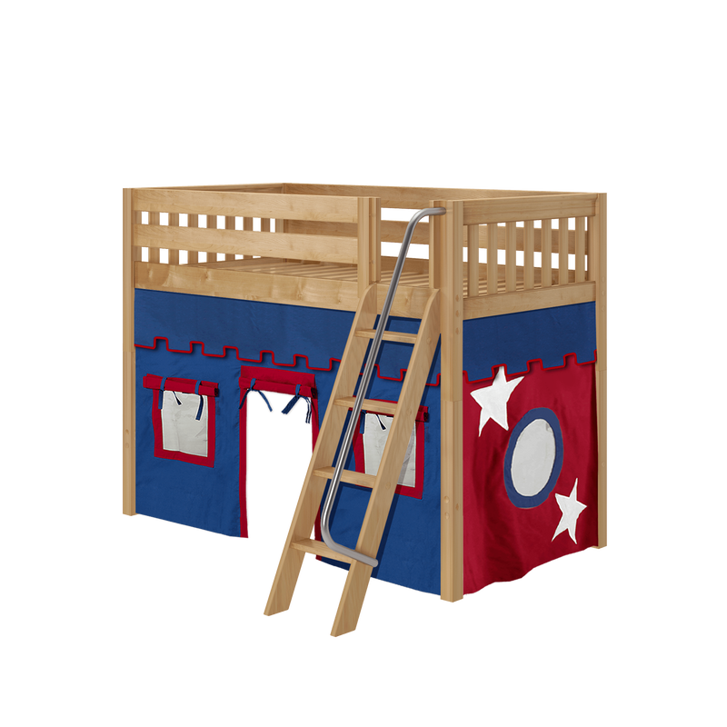 Maxtrix Twin Mid Loft Bed with Angled Ladder + Curtain