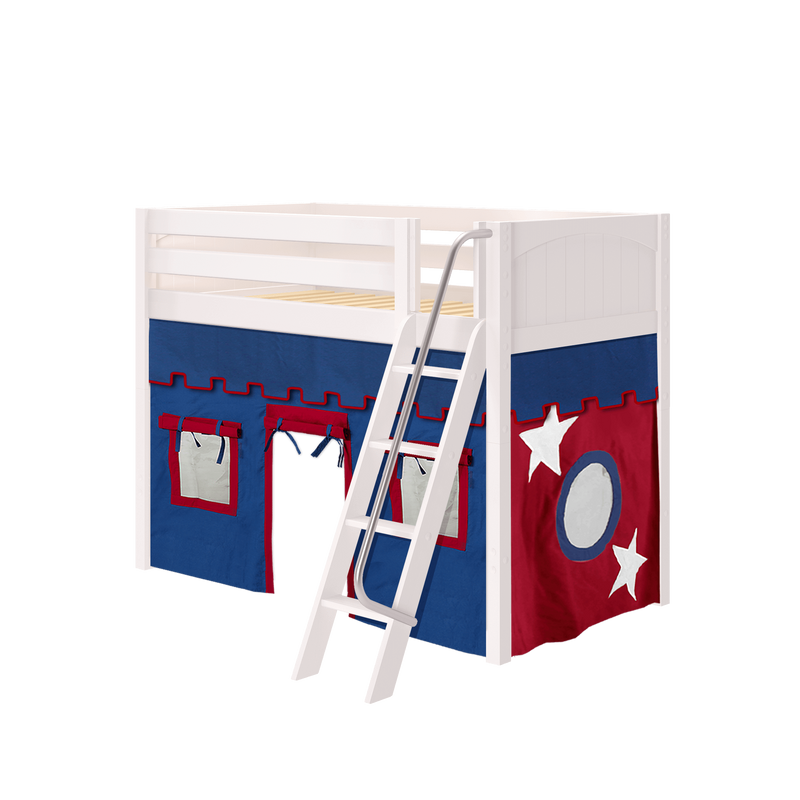 Maxtrix Twin Mid Loft Bed with Angled Ladder + Curtain