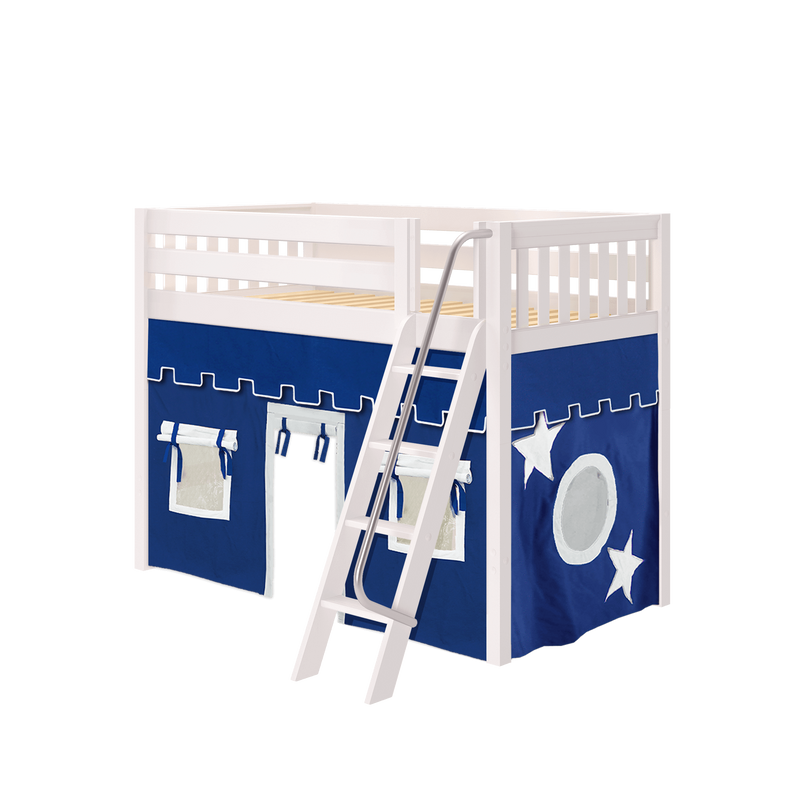 Maxtrix Twin Mid Loft Bed with Angled Ladder + Curtain