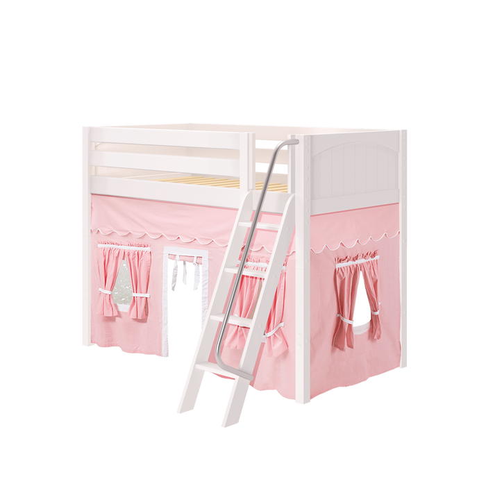 Maxtrix Twin Mid Loft Bed with Angled Ladder + Curtain