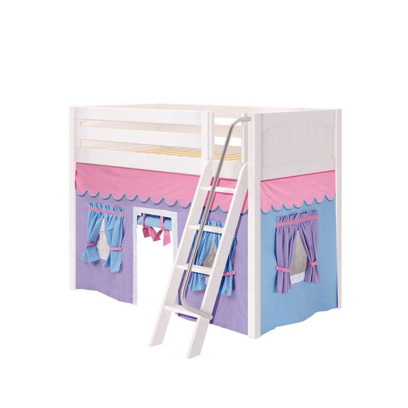 Maxtrix Twin Mid Loft Bed with Angled Ladder + Curtain