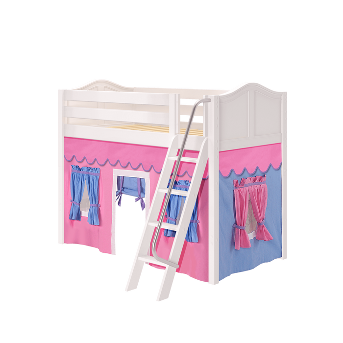 Maxtrix Twin Mid Loft Bed with Angled Ladder + Curtain
