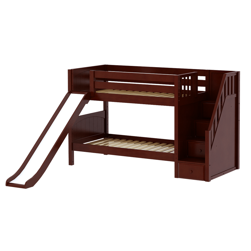 Maxtrix Twin Low Bunk Bed with Stairs + Slide