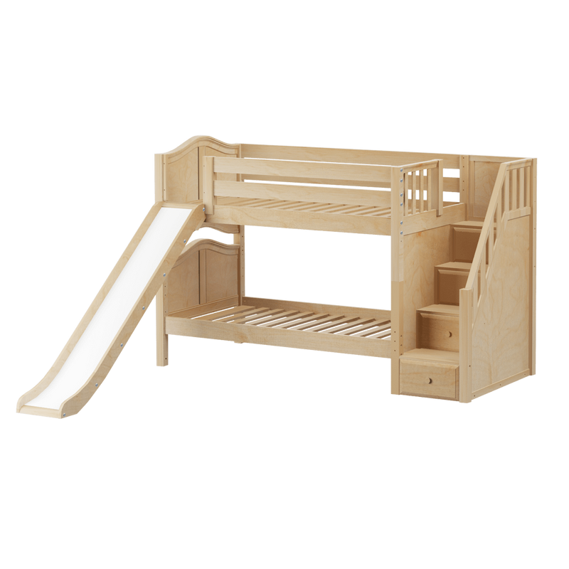 Maxtrix Twin Low Bunk Bed with Stairs + Slide