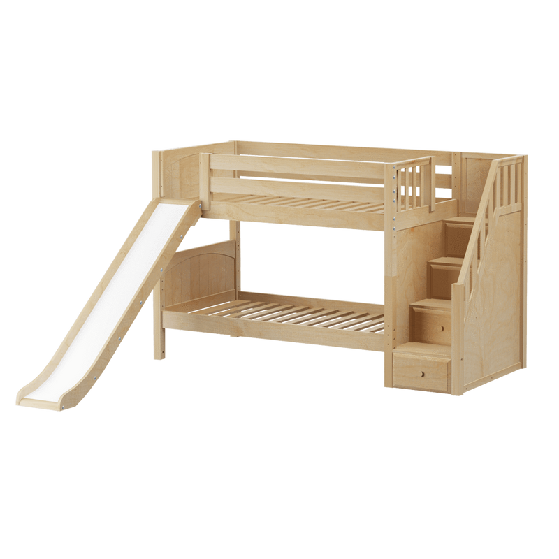 Maxtrix Twin Low Bunk Bed with Stairs + Slide